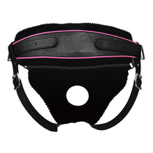 Load image into Gallery viewer, Low Rise Leather Strap On Dildo Harness with Pink Accents
