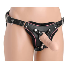 Load image into Gallery viewer, Low Rise Leather Strap On Dildo Harness with Pink Accents

