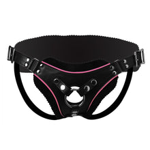 Load image into Gallery viewer, Low Rise Leather Strap On Dildo Harness with Pink Accents
